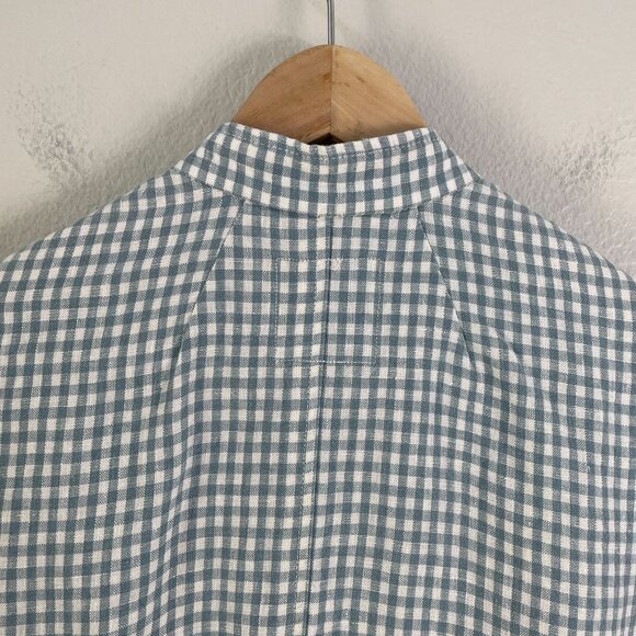 MADEWELL Womens XS Blue 100% Linen Collarless Blazer Gingham Check Jacket - Picture 15 of 16